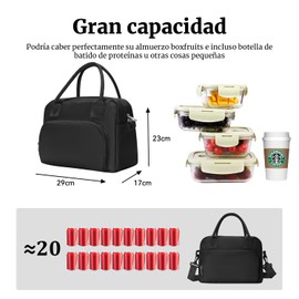 Bolsa De Almuerzo Unisex,Bolsa De Almuerzo Térmica Reutilizable,Bolsa De Almuerzo Aislante Cruzada De Gran Capacidad (Negro 02)