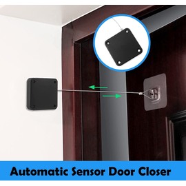 CAM2 Automatic Door Closer, Pack of 2, Automatic Door Closer with Sensors, No Holes, with Drawstring, Door Closer, Automatically Close Most Doors (Black, 500 g)