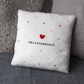 Gruss & CO Plush Cushion with Heart Person Motif, Decorative Cushion with Reversible Motif, 25 cm x 25 cm, 100% Polyester, Gift, Valentine's Day, Decorative Item 73798