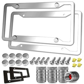 YoUoY Stainless Steel License Plate Frames, 2 Pack Chrome Car Tag Holder