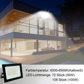 MOLVCE LED Outdoor Spotlight 100 W 6000 K Cool White Aluminium Super Bright 8500 LM LED Headlight with Plug and 3 Metre Cable, IP66 Waterproof Outdoor Spotlight for Garden, Parking, Garage, Doors