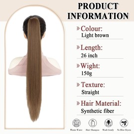 XFSRG 66cm Haarteil Pferdeschwanz Glattes Haar Extensions Echthaar Haarverlängerung Zopf Haarteil Mit Klammer Fake Haare Haarverdichtung Echthaar Clips Für Dates Party(Hellbraun)