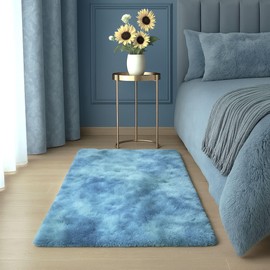 Aspire Homeware Rugs Living Room 60 x 110 cm – Tie-Dye Teal Area Rugs for Bedroom Anti Slip - Modern Super Soft Plush Floor Carpets for Lounge – Fluffy Shaggy Bedside Runner Rug for Kids Room