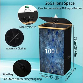 Kitchen Recycling Bin 100L, Indoor Recycling Bins 26 Gallon Large Recycle Bin with Lid and Two Reusable Removeable Inner Bags for Recycling Glass, Paper Plastic, Metal Empty Bottles and Clothes