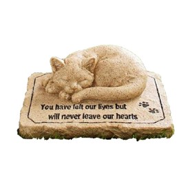 CT DISCOUNT STORE Cat Memorial Stone Cold Cast Ceramic Memorial Garden Backyard (Flower Greenery Cat)