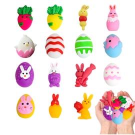 Pack of 15 Mochi Squishy Easter, Easter Mochi Squishy Squeeze Toy, Mochi Squishy Toys Kawaii Squishy Fidget Toy for Easter Party Accessories, Easter Theme Party Favour, Easter Eggs, Easter Baskets