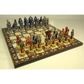 HPL Medieval Times King Arthur / Lancelot Camelot Knights Chess Men Set W/ 14" Mosaic Color Board