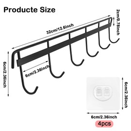 2 Pack Kitchen Adhesive Wall Hooks Rack Rail,Spoon Hanger for Kitchen Hanging Spatulas Measuring Spoons Space Saving No Drilling Hanger with 6 Hooks for Bathroom Bedroom Closet (Black and White)