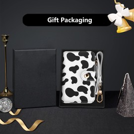 M-Plateau Wallet, Womens Wallet Leather Keychain Wallet With Zipper Coin Pocket ID Window Wrist Strap Gift Box, Cow Print, Small, Coin Purse