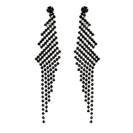 Clip On Earrings - Silver Plated Chandelier Style With Black Crystals - Candra B