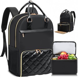 Jetviivid Lunch Backpack, 15.6 Inch Laptop Backpack with Insulated Cooler Lunch box, Womens Work Backpack for Business Teacher Nurse Travel Commuter College Daily, Black