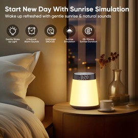 Sunrise Alarm Clock White Noise Sound Machine, 21 Soothing Sounds, 12 Dimmable Night Lights, Bluetooth Speaker, Wake Up Light Sunlight Alarm Clocks for Bedrooms, Heavy Sleepers, Adults, Baby, Kids