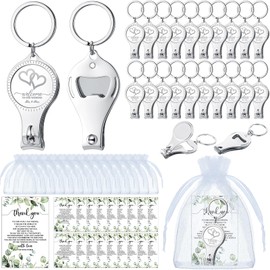 Fulmoon 25 Sets Wedding Multi Function Bottle Opener Nail Clipper Wedding Favors Brewery Cards White Organza Bags for Party Supplies Gift Souvenir Guests Men Women
