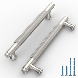 ROMATEE 10Pack Brushed Satin Nickel Cabinet Pull,5 Inch(128mm) Hole Centers Kitchen Cabinet Handles Knurled Cabinet Hardware for Cabinets and Drawers