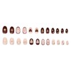 24Pcs Red Press on Nails Short Almond Fake Nails Gold