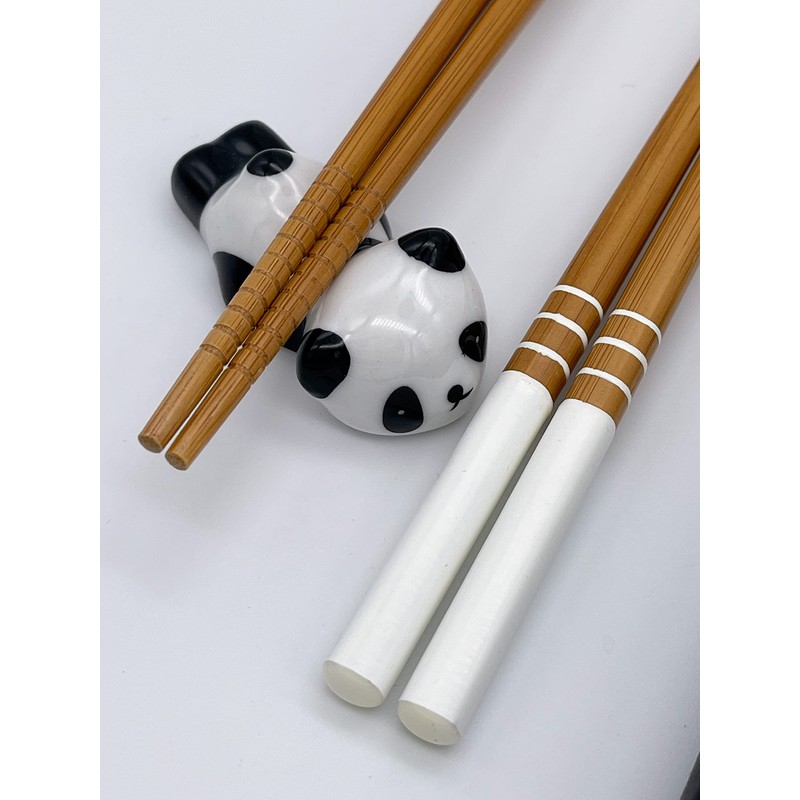 Sushi Chopsticks Set Panda 2 Pairs Including Ceramic Base Premium