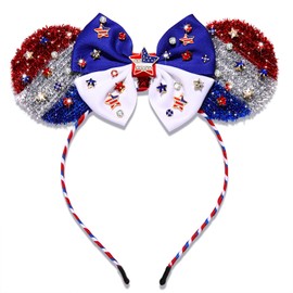 4th of July Headbands Outfits Accessories for Women Girls American Flag Star USA Headband Red White and Blue Patriotic Mouse Ears Headbands 4th of July Decorations Party Favors Gifts (Pattern B)