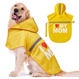 GreenJoy Dog Raincoat with Cute Print - Waterproof Dog Rain Jacket with Reflective Strips and Leash Hole,Adjustable Dog Rain Coat for Small,Medium and Large Dogs (Yellow (I Love My Mom), Medium)