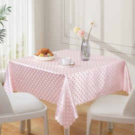 HommxJF Blush Pink Polka Dot Satin Table Cloth 52 x 52 Inches,Square Blush Pink Tablecloth Stain Resistant Wrinkle Free Silkly Soft Table Cloths for Dining Room, Indoor and Outdoor Use
