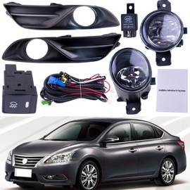Prefer Warehouse One Set Fog Light Lamps + Covers + Switch + Wiring Compatible With Nissan Sentra 2013-2015 Replaces NI1038123 NI1039123 622573SH0A 622563SH0A NI2592122 NI2593122, black