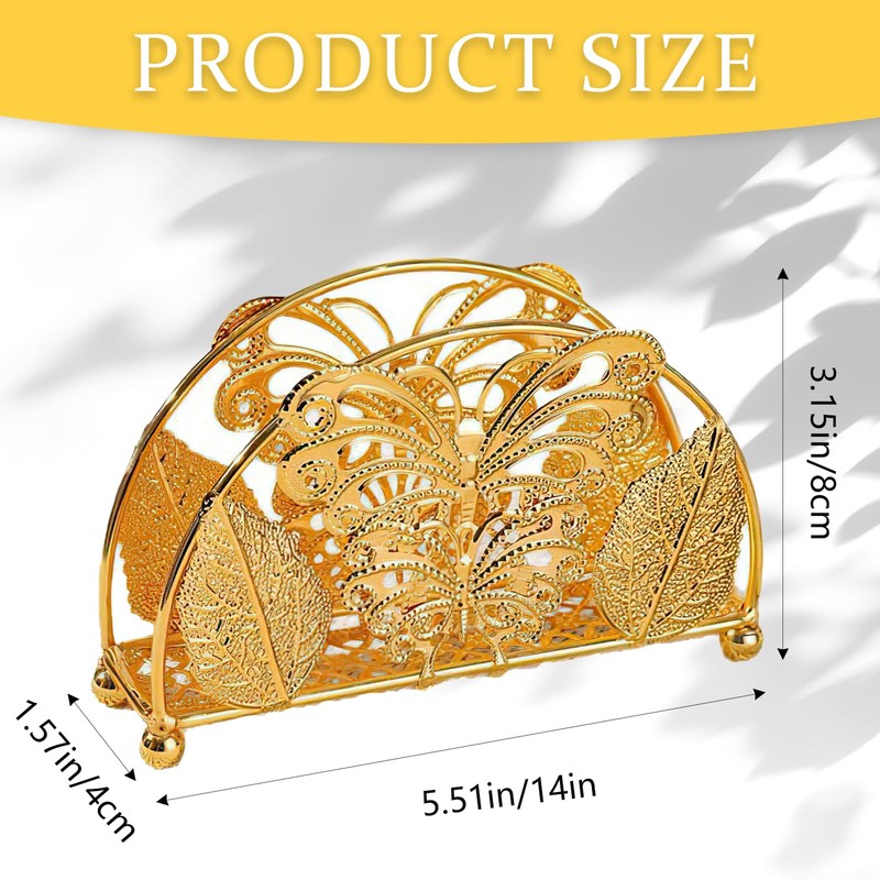 Gold Butterfly Napkin Holder, Modern Metal Upright Napkin Dispenser for