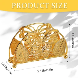 Gold Butterfly Napkin Holder, Modern Metal Upright Napkin Dispenser for Kitchen and Dining Countertops, Stylish Table Accessory for All Room Décors
