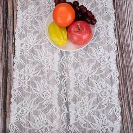 mookaitedecor 13x70 Inch White Floral Lace Table Runner, Embroidered Vintage Elegant Rectangular Festive Table Runner for Wedding Dinner Party Coffee Table Christmas Living Room Home Decor