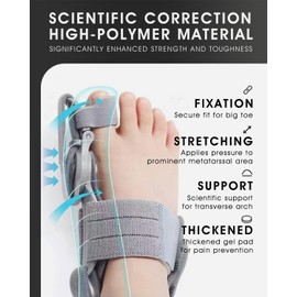 Qlonn Bunion Corrector for Kids, Orthopedic Bunions Correction with Non Slip Big Toe Separators, Adjustable Bunion Splint Suitable for Left/Right Feet Bunion Relief (Gray)