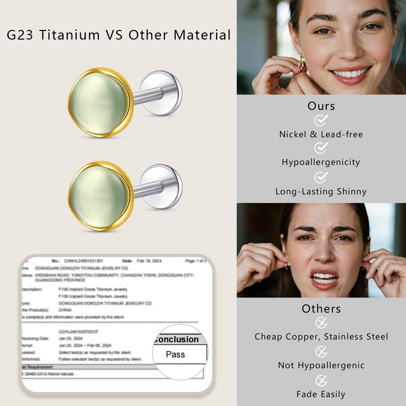 Limerencia Hypoallergenic Earrings for Sensitive Ears - G23 Titanium Round