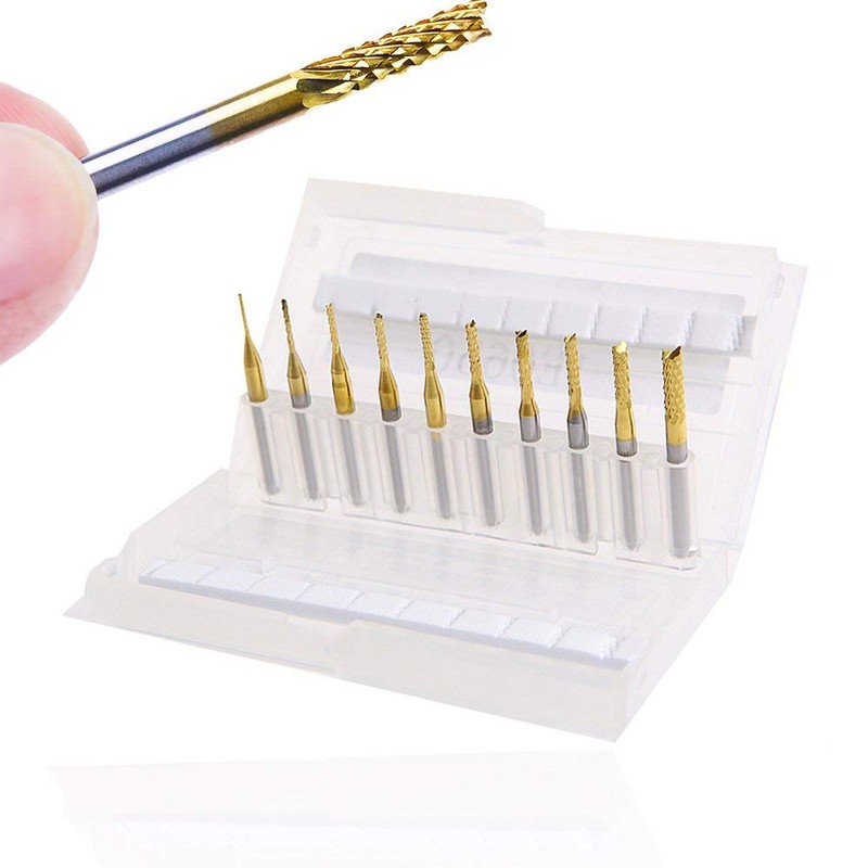 Bestgle 10Pcs 0.8-3.175mm Tungsten Carbide Titanium Coat End Mill Engraving