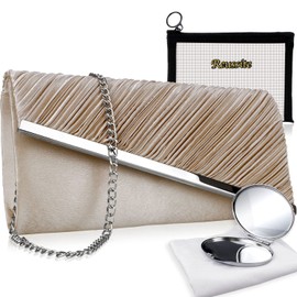 Reussite Party Bag Wedding Large 3-Way Pleated Women's Clutch Bag Handbag Shoulder Bag Reception Invitation/Pore claire, beige