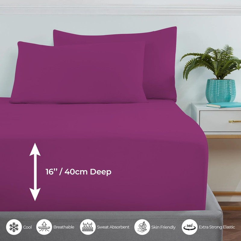 MistyMorning Extra Deep Fitted Sheet 16''/40cm, Egyptian Cotton bed sheets