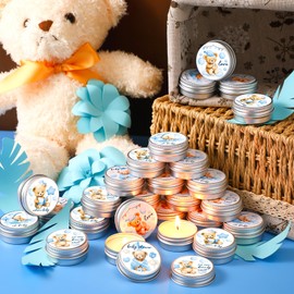 MTLEE 50 Pcs Baby Shower Lavender Scented Candles Gift Travel Tin Soy Wax Candle Aromatherapy Candle Favors for Baby Shower Favors Wedding Gifts, Compound Scent Essential Oil (Bear)