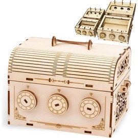 MY MiYAVi Large Treasure Chest Dial Lock Piggy Bank Secret Box Spring Break Craft Kit 3D Wooden Puzzle Educational Toy Parent-Child DIY Wood Puzzle Model