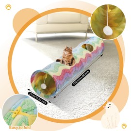 YEACO Straight Cat Tunnel with Four Holes and Hanging Ball for Indoor Cat Exercise, Interactive Crinkle Inside Material