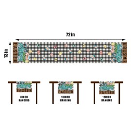 Linen Easter Table Runner Happy Easter Tablecloth Watercolor Religious Jesus Easter Bunny Decorations and Supplies for Home Kitchen Table-13×72''