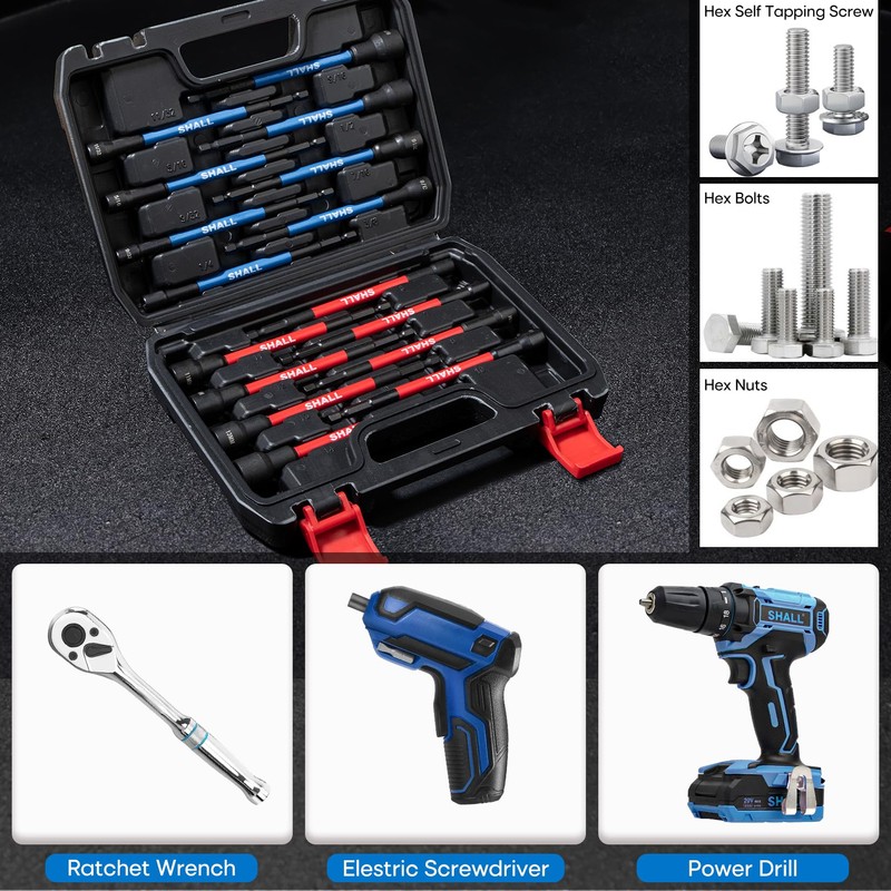 SHALL 16PCS Magnetic Nut Driver Set - 6" Long Nut