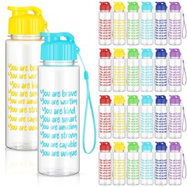 Zhehao 24 Pcs End of Year Gift Water Bottles 17 oz Motivational Plastic Bottle Rainbow Colored Reusable Sport Team Water Bottles with Leak Proof Flip Top for Prizes Summer Birthday Party Favors