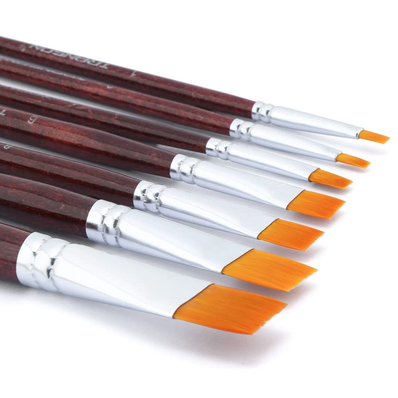 Transon Flat Paint Brush Set 7pcs for Acrylic Watercolor Gouache