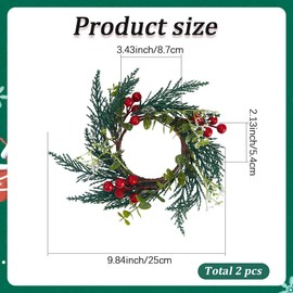 GORGECRAFT 2Pcs Red Berry Rings Artificial Green Pine Leaves Winter Holiday Christmas Tree Decorations Garland Holders Wreaths for Indoor Outdoor Tabletop Statues Pillars
