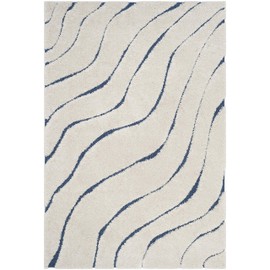 SAFAVIEH Florida Shag Collection SG472 Abstract Wave Non-Shedding Living Room Bedroom Dining Room Entryway Plush 1.2-inch Thick Area Rug, 5'3" x 7'6", Cream / Blue
