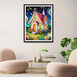 QINRUBB DIY House Diamond Painting Adults, 5D Flowers Diamond Painting Pictures Beginners, Wonderland Round Full Drill Diamond Painting Embroidery Cross Stitch Gifts Home Wall Decor 30 x 40 cm