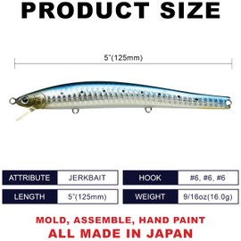 LUCKY CRAFT FlashMinnow 125 YAWARA F (NoScales) (7702 Zebra Sardine), Saltwater Fishing Lures, Jerkbait Surf Fishing Accessories and Gear, Halibut and Bass Fishing Lures