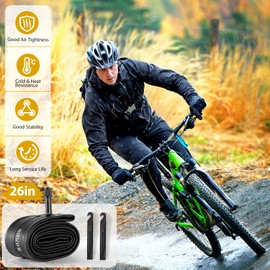 2 Pack 26 Inch Bike Tube AV32mm Schrader Valve, 26" Bicycle Tube for 26 x 2.125/2.20/2.25/2.30/2.35/2.40 Bike Tire, Butyl Rubber Inner Tube with 2 Tire Levers for Mountain MTB Bike