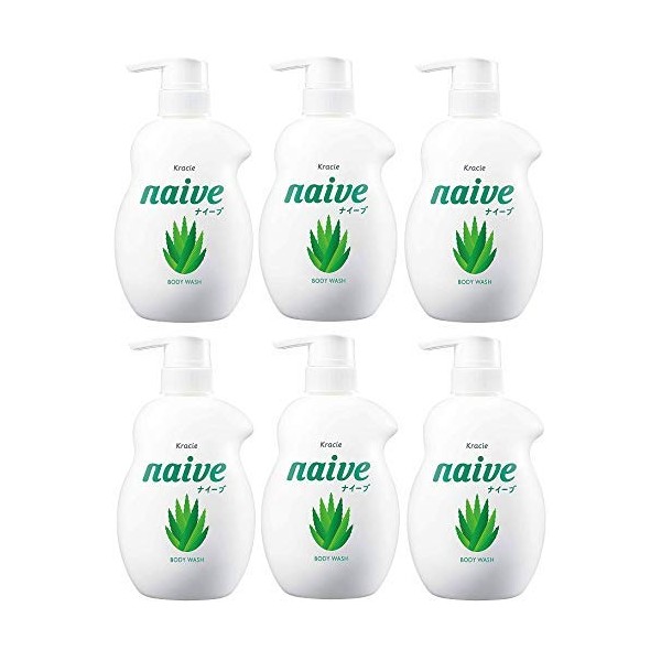 Naive Body Soap Formulated with Aloe Extract, Jumbo 18.9 fl oz (530 ml) x 6 Packs