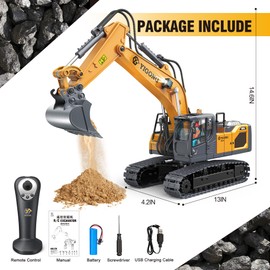 Baljinder Remote Control Excavator Toy for Boys, RC Excavator Infinite Rotation with Metal Shovel Lights & Sounds, Construction Toys Holiday Party Birthday Christmas Boys Gifts for 6-12 Year Old
