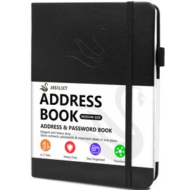 JXSELECT Elegant Address Book with Alphabetical Tabs, Hardcover Address Log Book & Password Keeper, with Contacts, Phone Numbers, Birthdays, Anniversaries and Notes Section (5.2x7.7") (Black)