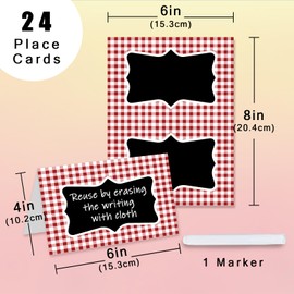 24 PCS Place Cards for Table Setting Red Gingham Tent Cards Plaid Chalkboard Signs with Marker Picnic BBQ Decoration Food Labels for Party Buffet Birthday Baby Shower Wedding Party