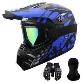 Motorcycle Dirt Bike Helmet Full Face Motocross Helmets for Outdoor Sports Off Road Racing Mountain Bike Men Women Off-Road Helmet Gloves Goggles for Adult Youth DOT/FMVSS 218 Approve