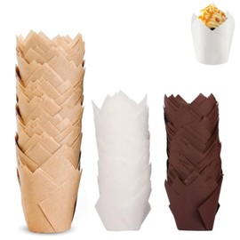 HIDOSNG Tulip Cupcake Liners, 200pcs Baking Paper Cups, Cupcake Muffin Liners Wrappers, Baking Cups Muffin Tins Treat Cups for Weddings, Birthdays 2inch (Brown, Natural and White)